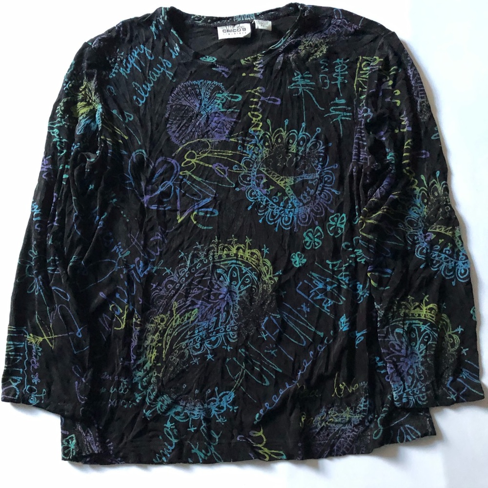 Women Chico’s Travelers Size 2 Black And Yellow Color Top - 0897